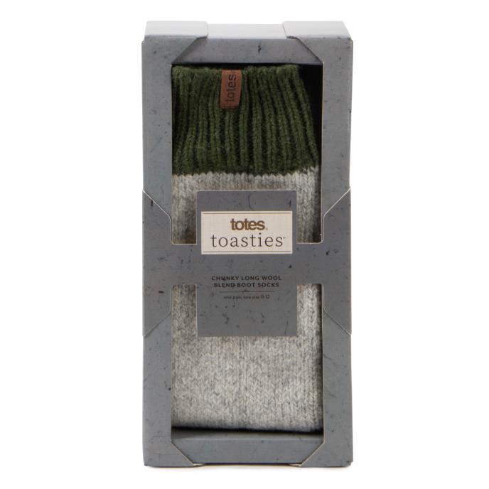totes® Mens Chunky Thermal Wool Blend Slipper Socks Grey Multi Extra Image 4